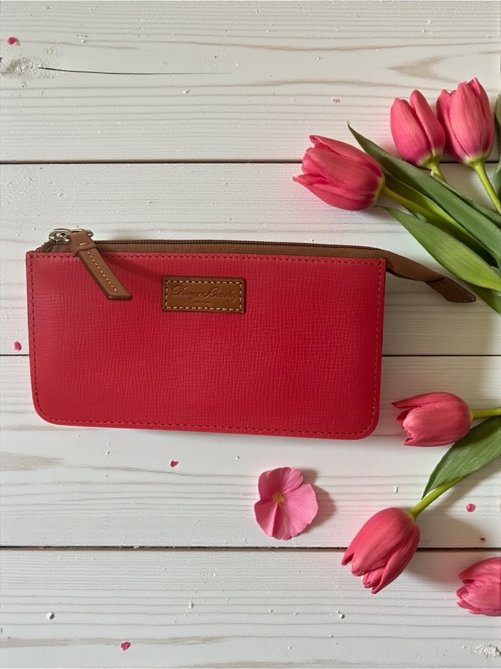 Dooney & Bourke Geranium Saffiano Leather Wristlet w/Vachetta Trim New - Picture 8 of 15